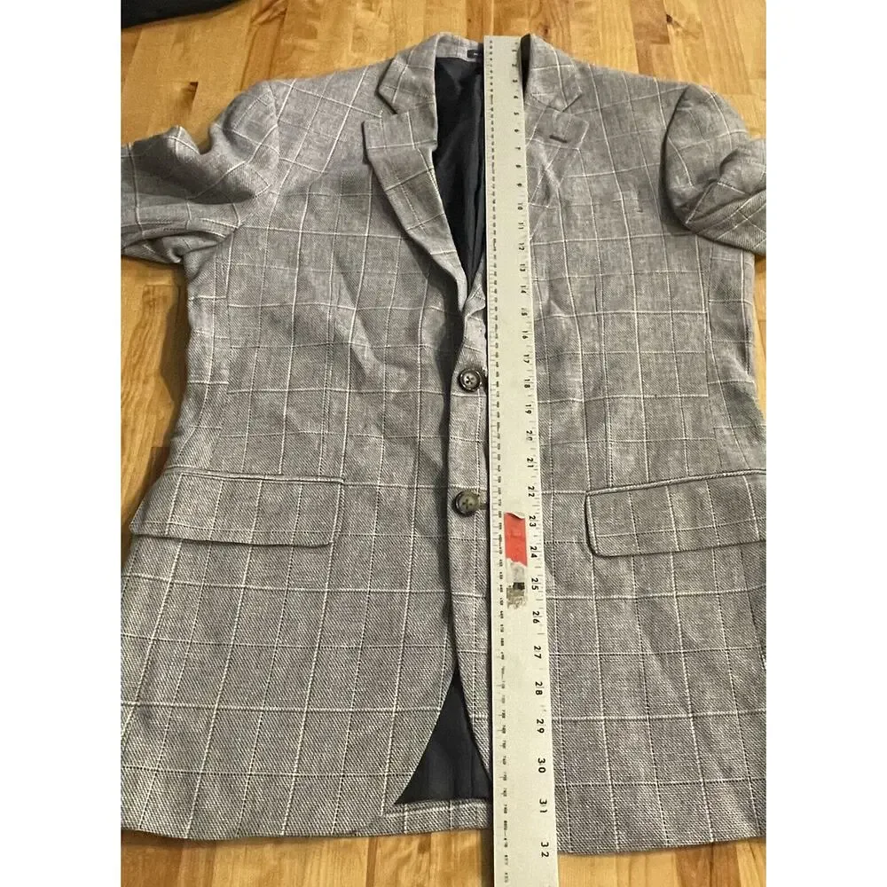 Stafford Blazer Classic Fit Linen Blend Windowpane Plaid Sport Coat 38R New‎